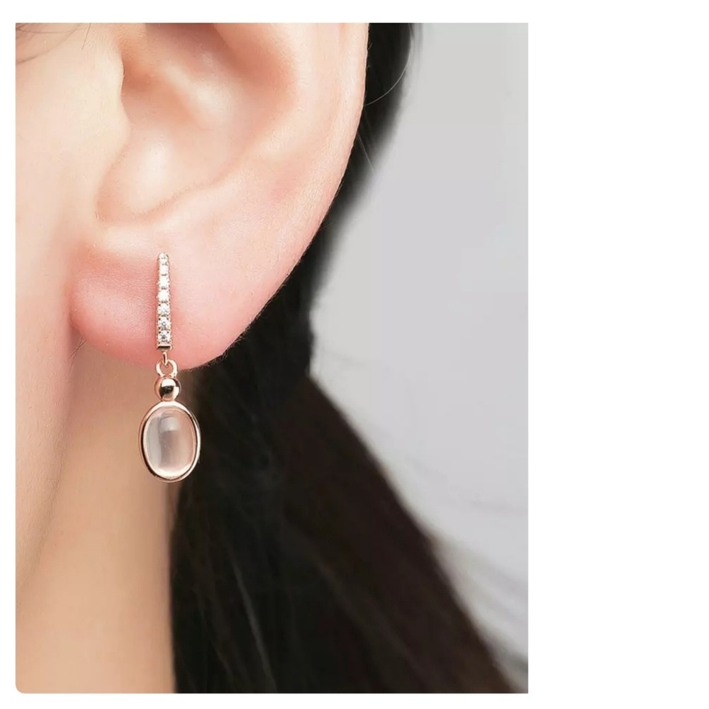 🎁LAST 1 🎁925 RGP Rose Quartz & CZ Oval Earrings - Picture 3 of 6